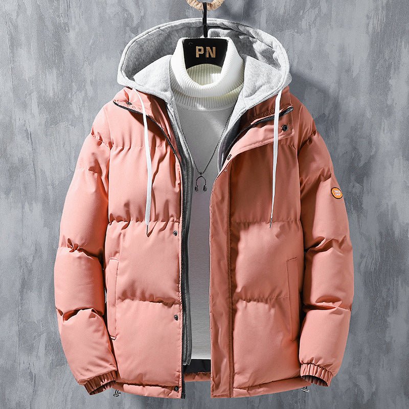 Fashion Hooded Jacket Men Winter Windproof Thickened Fake Two - piece Coat Solid Leisure Sports Cotton Jacket - Rozzy