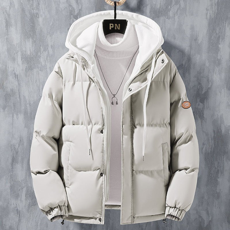 Fashion Hooded Jacket Men Winter Windproof Thickened Fake Two - piece Coat Solid Leisure Sports Cotton Jacket - Rozzy
