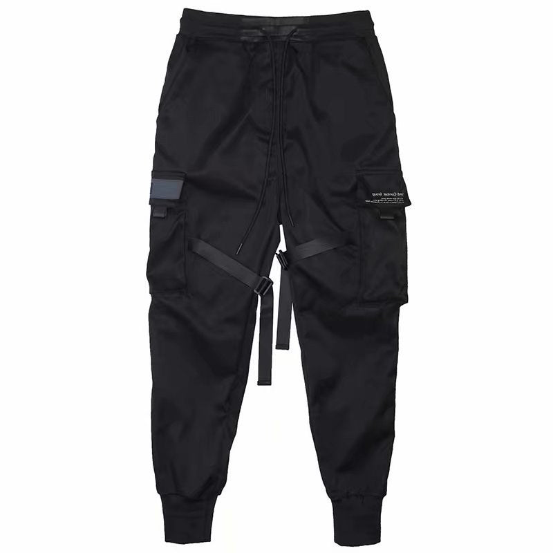 Ribbons Harem Joggers Men Cargo Pants Streetwear Hip Hop Casual Pockets Cotton Track Pants - Rozzy